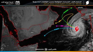 إعصار «كيار» القوي يقترب من سواحل عُمان واليمن وهذه مساراته المحتملة (فيديو)