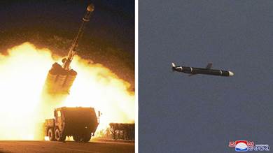 صورة بدون تاريخ بثتها وكالة الانباء الكورية الشمالية الرسمية وتظهر التجربة الصاروخية الأخيرة
