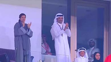 شاهد.. احتفال أمير قطر بفوز المغرب التاريخي على البرتغال