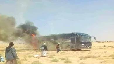 ​احتراق حافلة نقل جماعي تقل مسافرين عائدين من السعودية